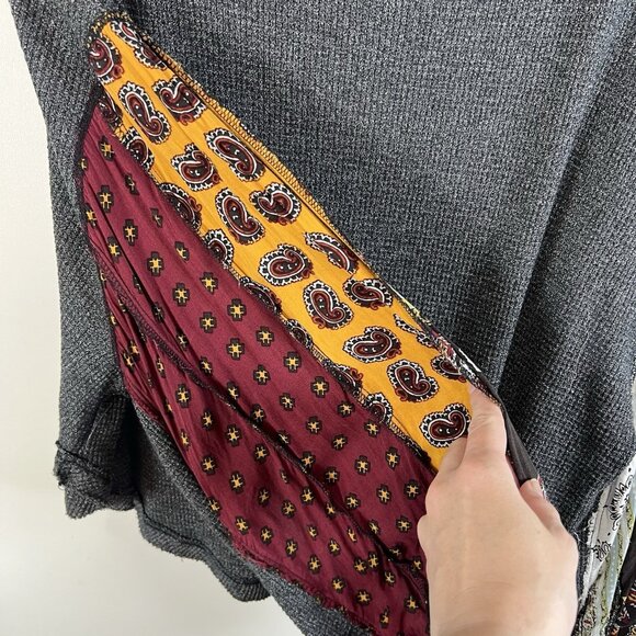 We The Free Blossom Thermal Balloon Sleeve Bandana Print Boho Top‎ Womens Size S - Picture 5 of 9